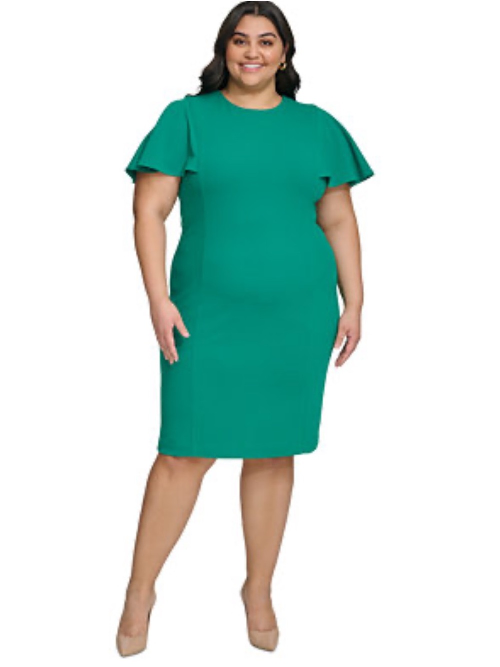 Calvin Klein Emerald Green Flutter Sleeve Shift Dress Knee Length Size 22W